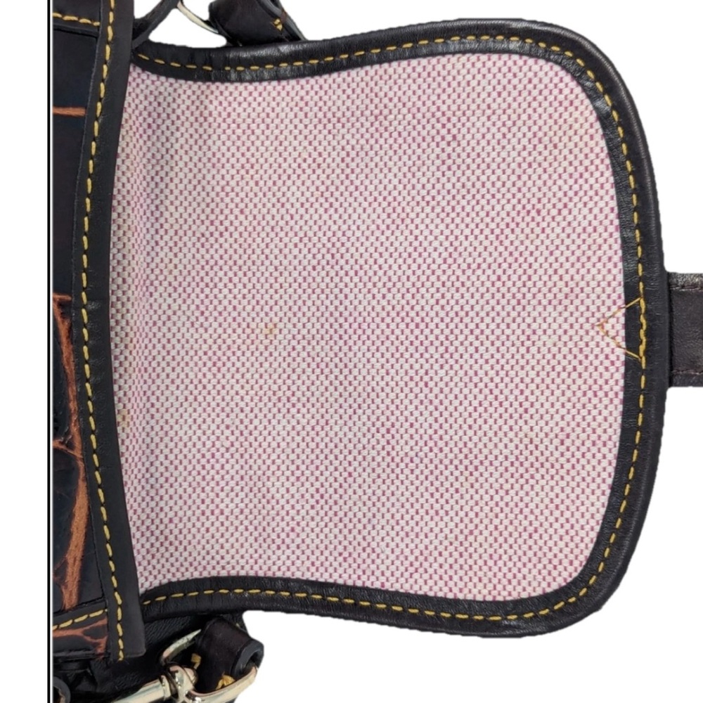 🦆Dooney & Bourke Croc- Embossed Leather Brown Cognac Mini Flap Crossbody🦆 - Picture 10 of 17